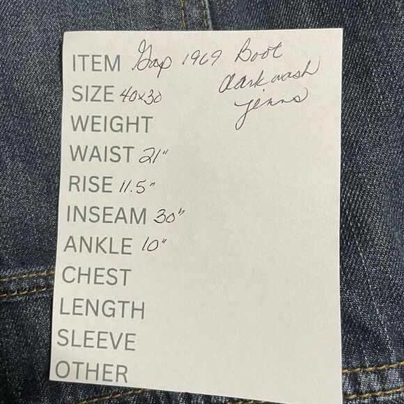 Gap 1969 Boot Cut Jeans Men’s 40X30 Blue Dark Wash ROCKAWAY Cotton Denim EUC - Picture 12 of 12